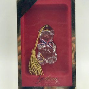 Gorham Antique Gold Patriotic Crystal Teddy, 100th Anniversary Full Lead Crystal
